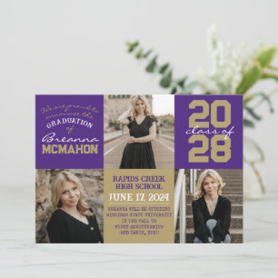 Purple & Bronze 4 Photo Graduation Announcement