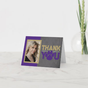Purple & Bronze Paw Print Graduation Folding Photo Thank You Card