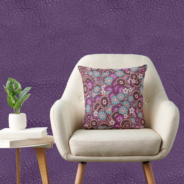Purple Brown and Turquoise Vintage Floral Cushion (Creator Uploaded)