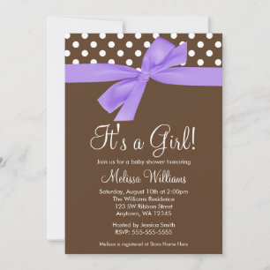 Purple Brown Bow Polka Dot Baby Shower Invitations
