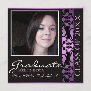 Purple & Brown Damask Graduation Announcement
