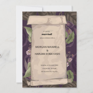 Purple Brown Decorative Vintage Wedding Invitation