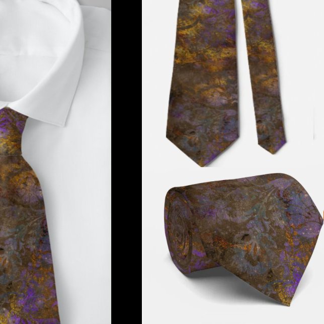 Purple Brown Floral Abstract Neck Tie (Creator Uploaded)