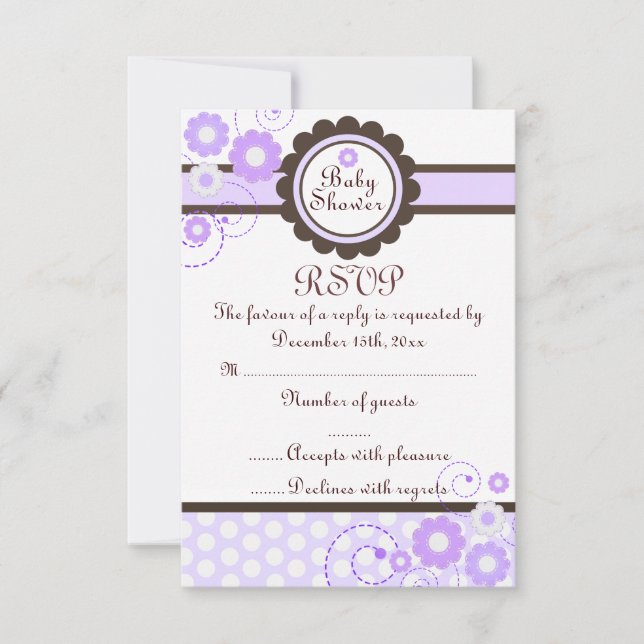 Purple & Brown Floral Design Baby Shower RSVP (Front)