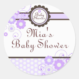 Purple & Brown Floral Design Baby Shower Sticker
