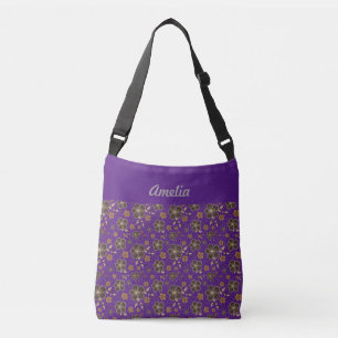 Purple brown natural flower name crossbody bag