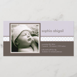 Purple   Brown Sweet Baby Girl Birth Announcement