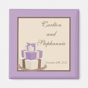 Purple/Brown Wedding Cake Magnet Favour