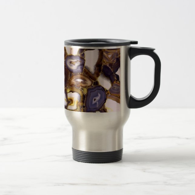Purple Brown White Agate design Travel Mug (Right)