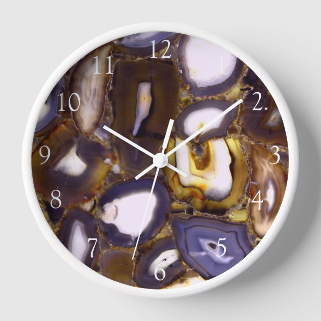 Purple Brown White Agate stone geode pattern  Clock (Front)