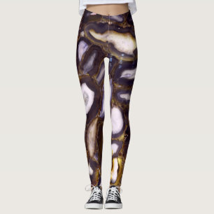 Purple Brown White Agate stone pattern  Leggings