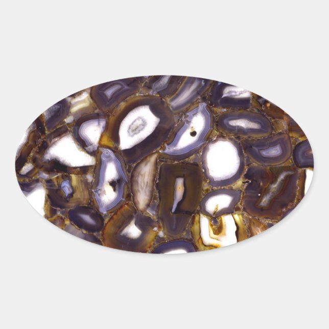 Purple Brown White Agate stone pattern  Oval Sticker (Front)