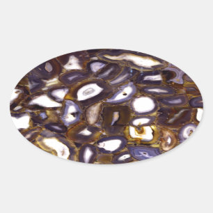 Purple Brown White Agate stone pattern  Oval Sticker