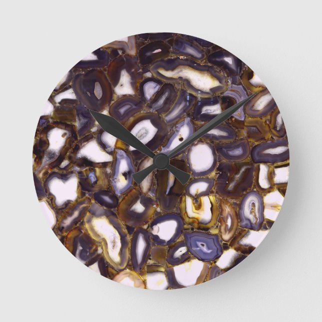 Purple Brown White Agate stone pattern  Round Clock (Front)