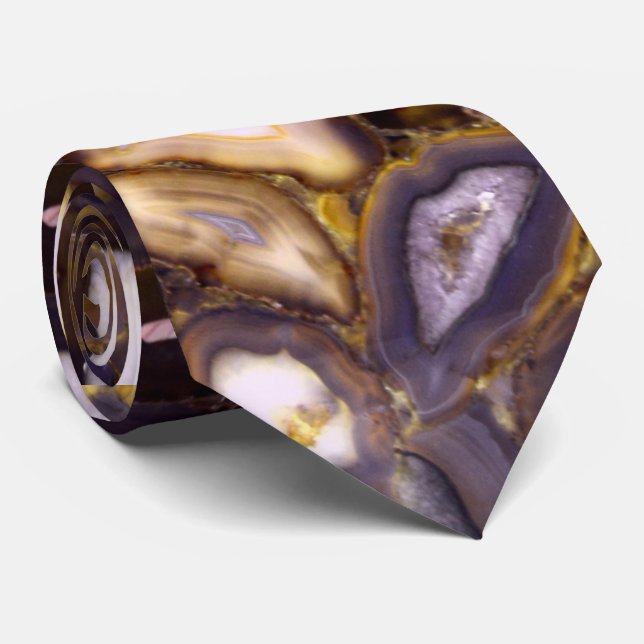 Purple Brown White Agate stone pattern  Tie (Rolled)