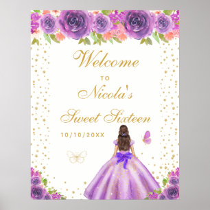 Purple Brunette Hair Girl Sweet Sixteen Welcome Poster