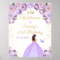 Purple Brunette Hair Princess Birthday Welcome