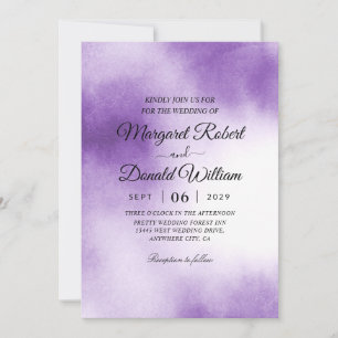 purple brush watercolor wedding invitations