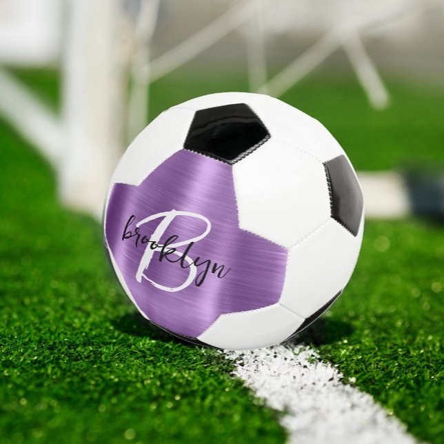 Purple Brushed Metal Black White Script Monogram  Football (Creator Uploaded)