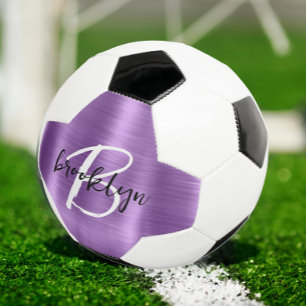 Purple Brushed Metal Black White Script Monogram Football