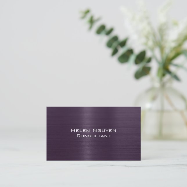 Purple Brushed Metal Metallic Stainless Steel Business Card (Standing Front)
