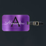Purple Brushed Metal Monogram Name and Initial Luggage Tag<br><div class="desc">Purple Brushed Metal Foil Monogram Name and Initial Luggage Tag. This bag tag is perfect for Back to School,  Work,  or Travelling.</div>