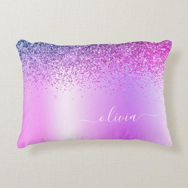 Purple Brushed Metal Monogram Name Modern Decorative Cushion (Front)
