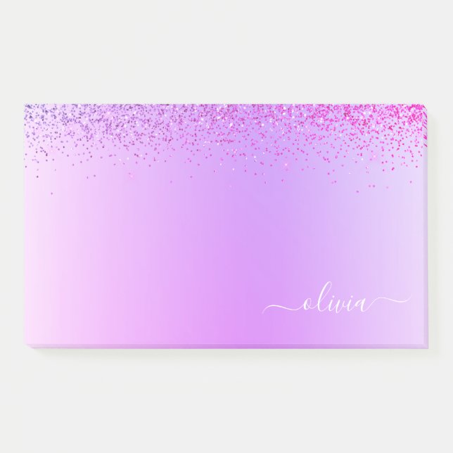 Purple Brushed Metal Monogram Name Modern Post-it Notes (Front)