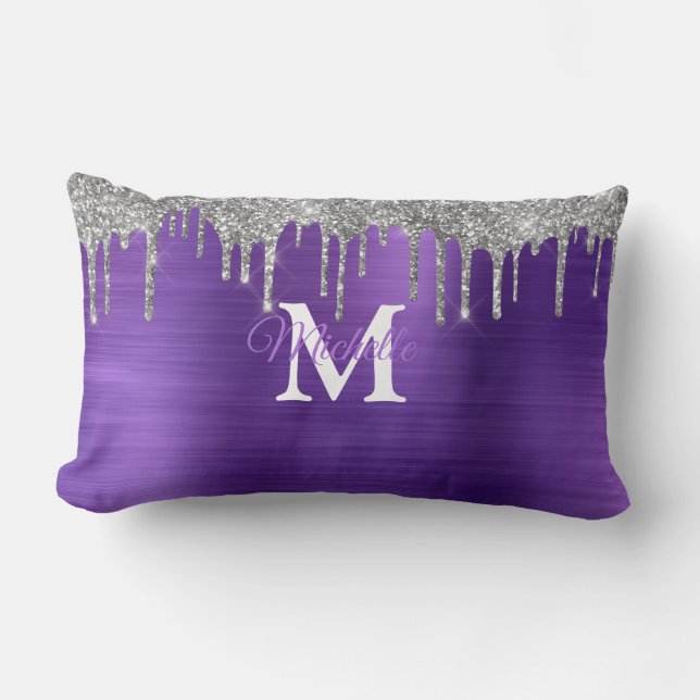 Purple Brushed Metal Personalised Monogram Lumbar Cushion (Front)