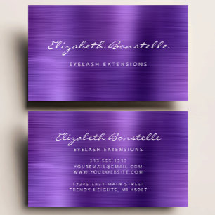 Purple Brushed Metal Script Lash Extension Business Card