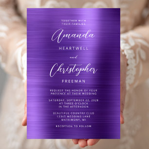 Purple Brushed Metal Script Wedding Invitation