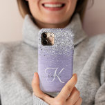 Purple Brushed Metal Silver Glitter Monogram Name<br><div class="desc">Easily personalise this trendy chic phone case design featuring pretty silver sparkling glitter on a purple brushed metallic background.</div>