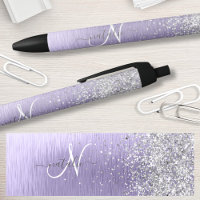 Purple Brushed Metal Silver Glitter Monogram Name