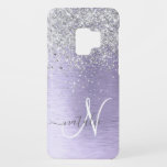 Purple Brushed Metal Silver Glitter Monogram Name Case-Mate Samsung Galaxy S9 Case<br><div class="desc">Easily personalise this trendy chic phone case design featuring pretty silver sparkling glitter on a purple brushed metallic background.</div>