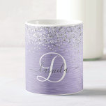 Purple Brushed Metal Silver Glitter Monogram Name Coffee Mug<br><div class="desc">Easily personalise this trendy chic coffee mug design featuring pretty silver sparkling faux glitter on a purple brushed metallic background.</div>