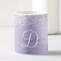 Purple Brushed Metal Silver Glitter Monogram Name