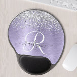 Purple Brushed Metal Silver Glitter Monogram Name Gel Mouse Mat<br><div class="desc">Easily personalise this trendy chic mouse pad design featuring pretty silver sparkling glitter on a purple brushed metallic background.</div>