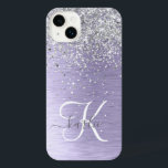 Purple Brushed Metal Silver Glitter Monogram Name iPhone 14 Plus Case<br><div class="desc">Easily personalise this trendy chic phone case design featuring pretty silver sparkling glitter on a purple brushed metallic background.</div>