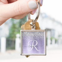 Purple Brushed Metal Silver Glitter Monogram Name