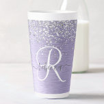 Purple Brushed Metal Silver Glitter Monogram Name Latte Mug<br><div class="desc">Easily personalise this trendy chic latte mug design featuring pretty silver sparkling glitter on a purple brushed metallic background.</div>