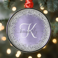Purple Brushed Metal Silver Glitter Monogram Name