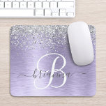 Purple Brushed Metal Silver Glitter Monogram Name Mouse Mat<br><div class="desc">Easily personalize this trendy chic mouse pad design featuring pretty silver sparkling glitter on a purple brushed metallic background.</div>