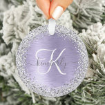 Purple Brushed Metal Silver Glitter Monogram Name Ornament<br><div class="desc">Easily personalise this trendy chic ornament design featuring pretty silver sparkling faux glitter on a purple brushed metallic background.</div>