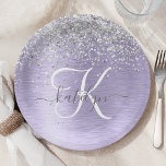 Purple Brushed Metal Silver Glitter Monogram Name Paper Plate<br><div class="desc">Easily personalise this trendy chic paper plates design featuring pretty silver sparkling glitter on a purple brushed metallic background.</div>