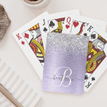Purple Brushed Metal Silver Glitter Monogram Name Playing Cards<br><div class="desc">Easily personalise this trendy chic playing cards design featuring pretty silver sparkling glitter on a purple brushed metallic background.</div>