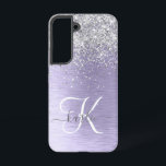 Purple Brushed Metal Silver Glitter Monogram Name Samsung Galaxy Case<br><div class="desc">Easily personalise this trendy chic phone case design featuring pretty silver sparkling glitter on a purple brushed metallic background.</div>