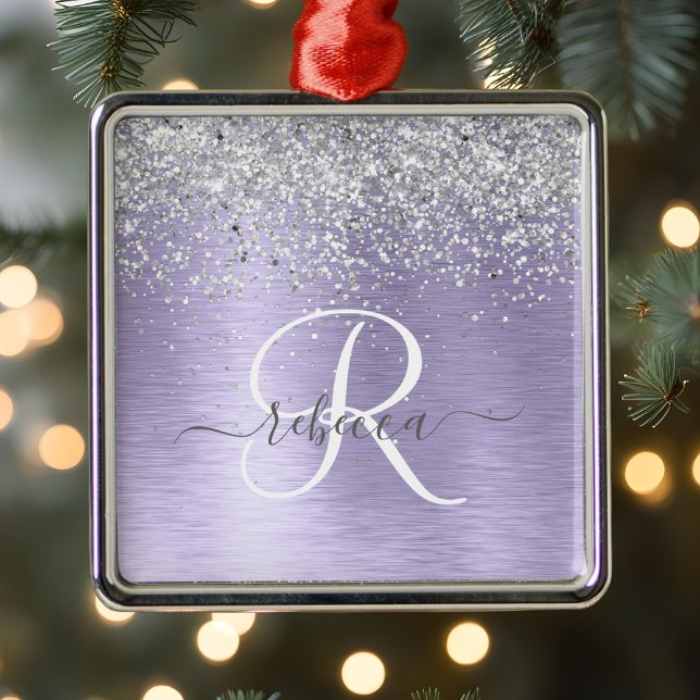  Purple Brushed Metal Silver Glitter Monogram Name Tree Decoration (Creator Uploaded)