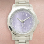 Purple Brushed Metal Silver Glitter Monogram Name Watch<br><div class="desc">Easily personalise this trendy chic watch design featuring pretty silver sparkling glitter on a purple brushed metallic background.</div>