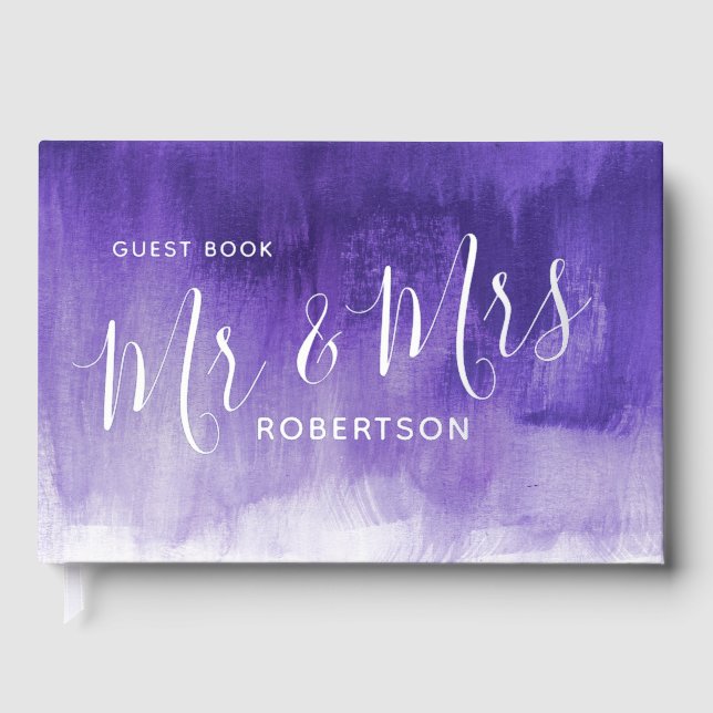 Purple brushed modern art custom wedding  guest book (Front)