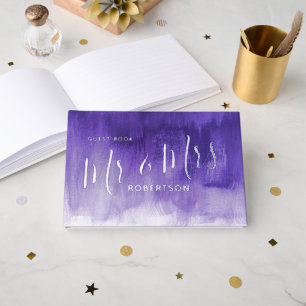 Purple brushed modern art custom wedding guest book
